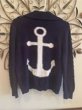 NWT Tribal Navy Sweater with White Anchor Motif